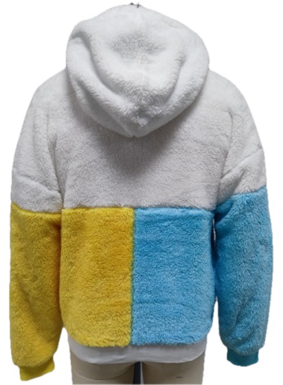 Fluffy colorblock hoodie back, white yellow blue