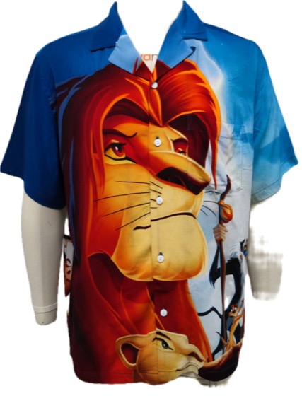 Blue button shirt, Lion King Simba print front