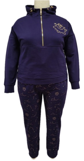 Purple half-zip hoodie with constellation-print joggers set, front