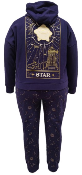Back view, purple hoodie set with STAR tarot print