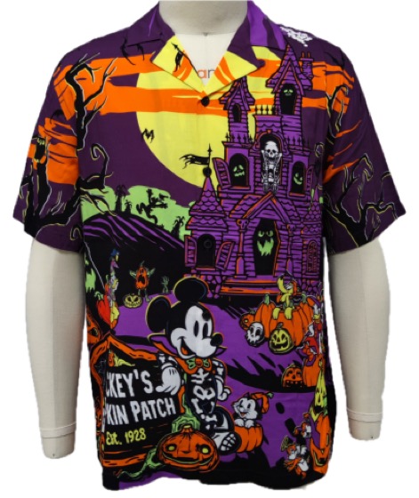 Mickey's Pumpkin Patch Halloween print camp shirt