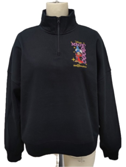 Black quarter-zip sweatshirt, Sorcerer Mickey Disney embroidery