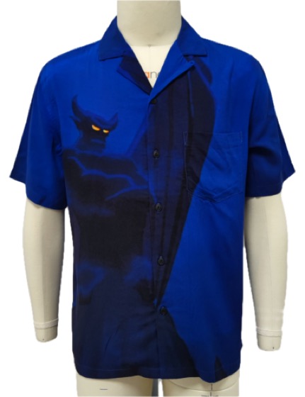 Blue Fantasia Chernabog print short-sleeve camp shirt