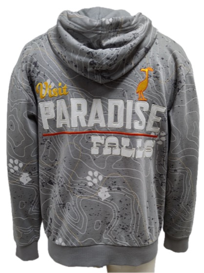 Grey Paradise Falls hoodie, Disney Up print, back view