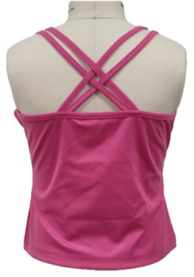 Pink tank top back view with crisscross straps