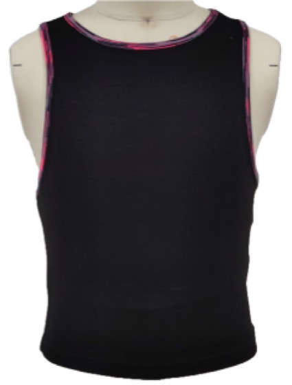 Black tank top with multicolor contrast trim