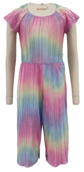 Rainbow ombre plisse girls jumpsuit with cropped wide legs