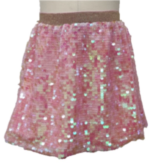 Pink sequin girls skirt with gold elastic waistband