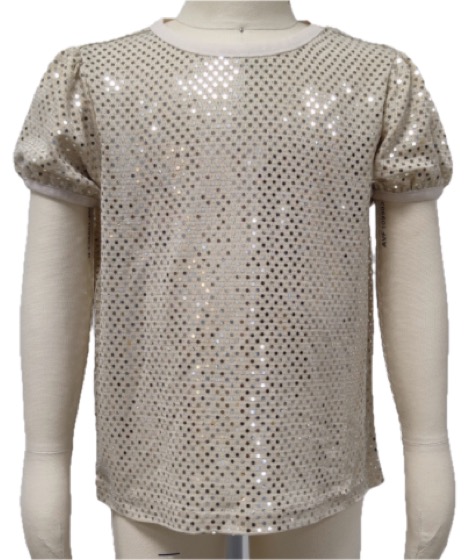 Champagne sequin-dot short-sleeve girls top