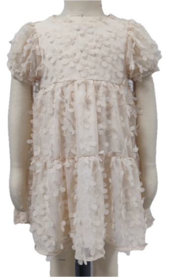 Cream tulle girls dress with 3D petal appliques