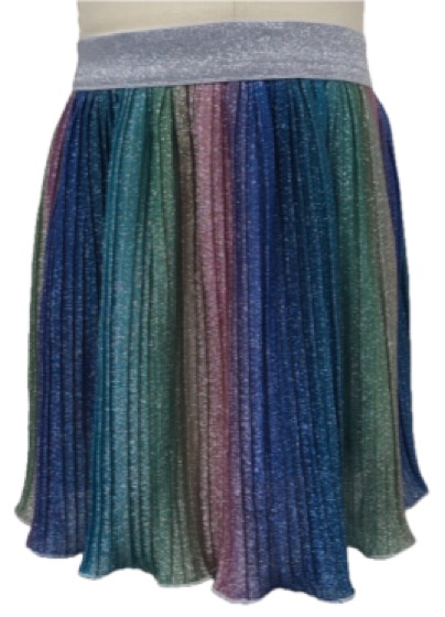 Metallic rainbow pleated girls skirt with silver waistband