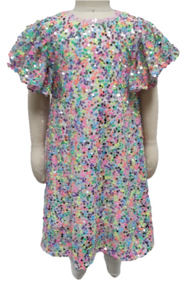Multicolor sequin dress with flutter sleeves