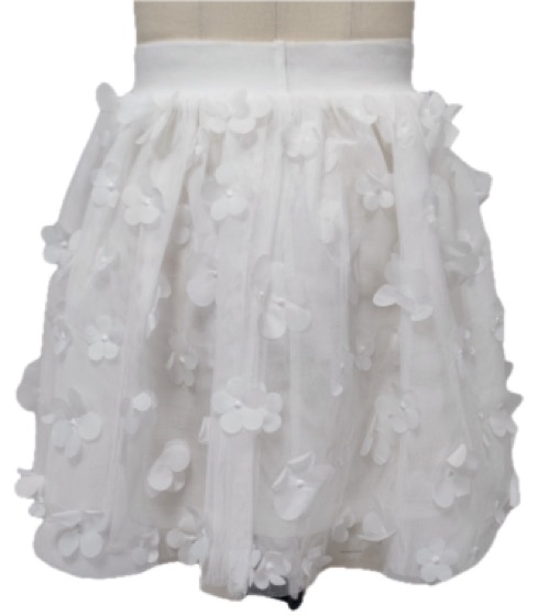 White tulle skirt with 3D flower appliques