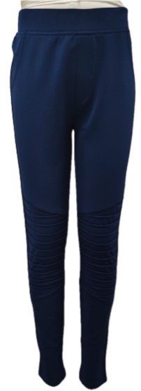 Navy moto-style knit leggings with ribbed knees