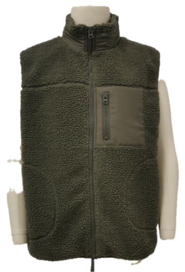 Olive sherpa fleece zip vest with chest pocket
