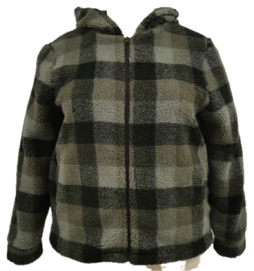 Green buffalo-check sherpa hooded zip jacket