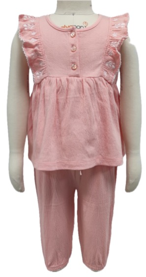 Pink ruffle top and pants two-piece set