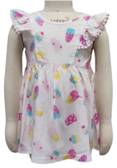 White girls dress with ice cream print and ruffle sleeves
