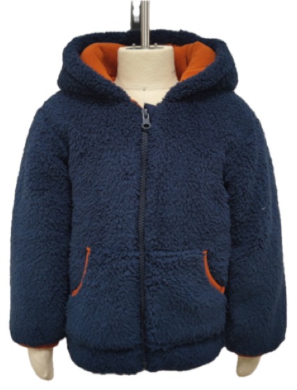 Navy sherpa fleece hooded zip jacket, orange lining