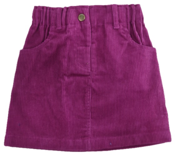 Purple corduroy skirt with elastic waist and pockets