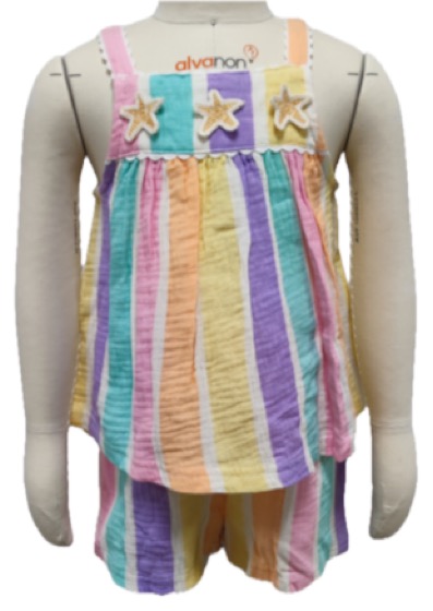 Pastel striped muslin top and shorts set with starfish