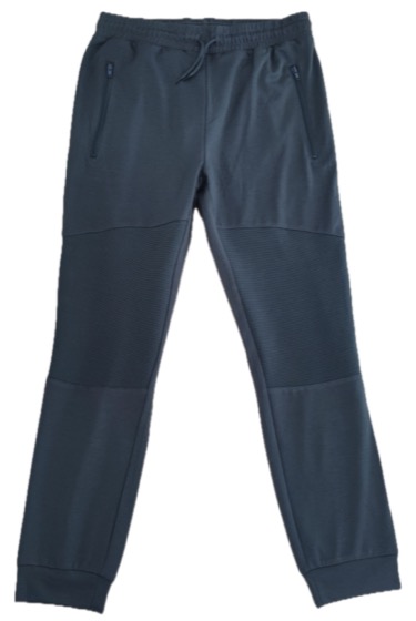 Dark blue joggers with zip pockets and cuffed hems