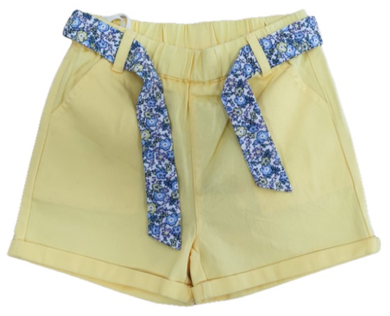 Yellow shorts with floral fabric tie belt