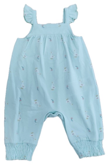 Aqua sleeveless romper with frill straps, footless