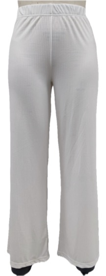 White ribbed wide-leg elastic-waist trousers