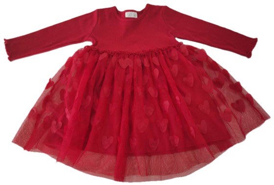 Red long-sleeve dress with heart tulle skirt
