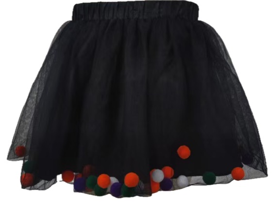 Black tulle skirt with multicolour pom-poms