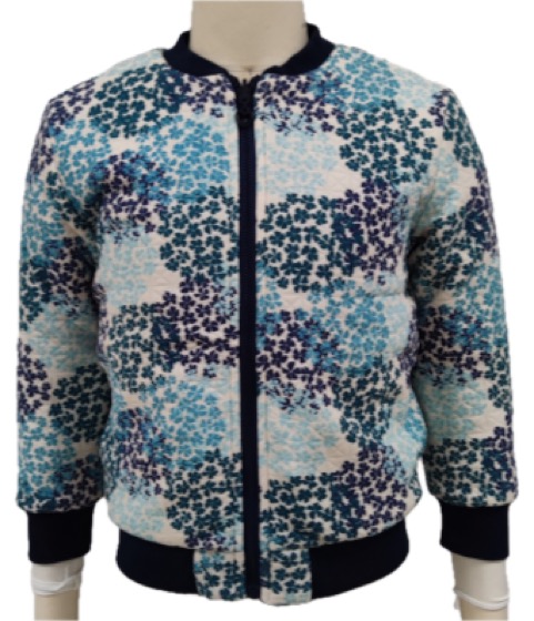 Blue floral print zip bomber jacket