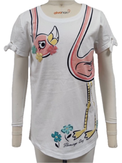 White girls T-shirt with flamingo applique print