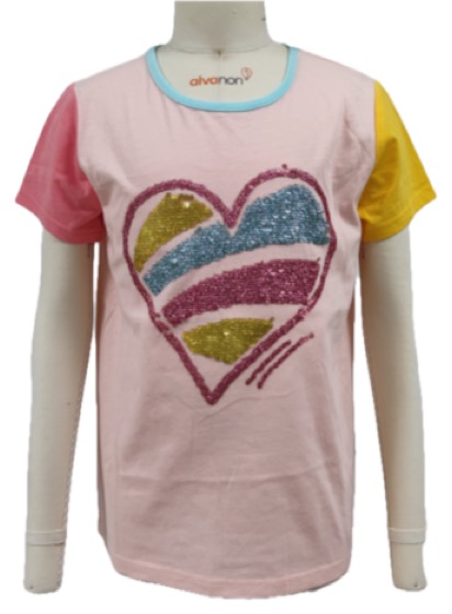 Pink colourblock T-shirt with sequin heart