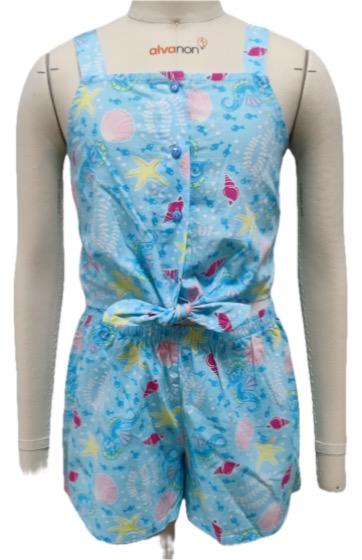 Blue sea-print tie-front romper playsuit