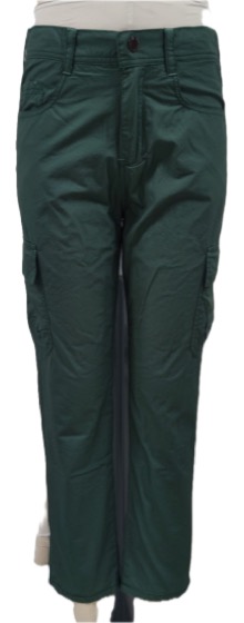 Green cargo trousers with side pockets, front view