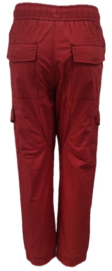 Red cargo joggers with flap pockets, back view