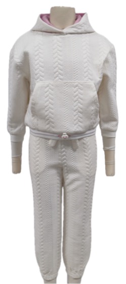 Cream cable-textured hoodie and joggers loungewear set