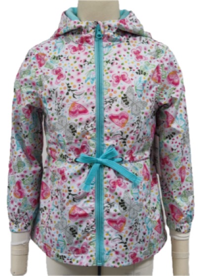 Girls' butterfly print hooded jacket with teal zip