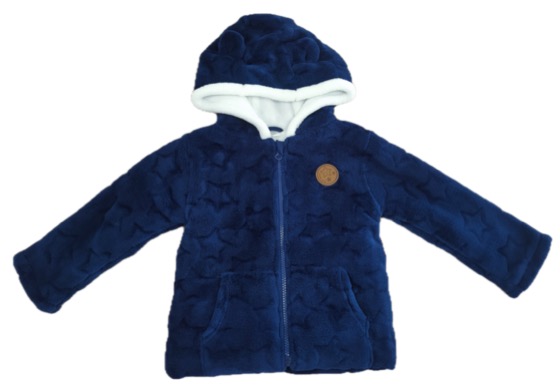 Navy fluffy fleece zip hooded jacket, toddler size
