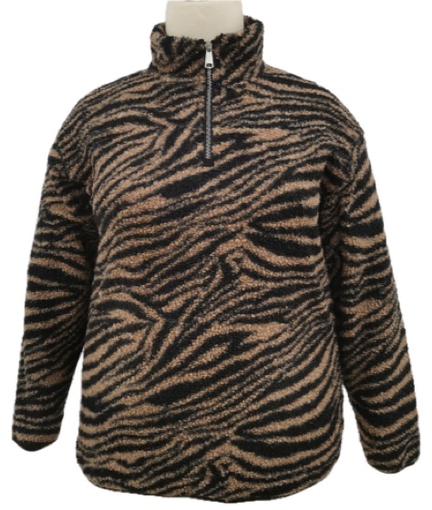 Adult zebra print sherpa quarter-zip fleece pullover