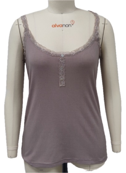 Women's mauve ribbed lace-trim camisole top