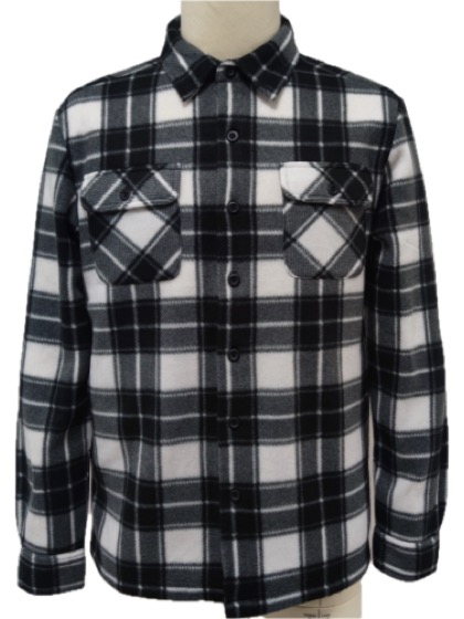Men's black-white plaid fleece overshirt