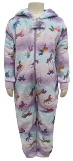 Pastel unicorn print fleece hooded onesie