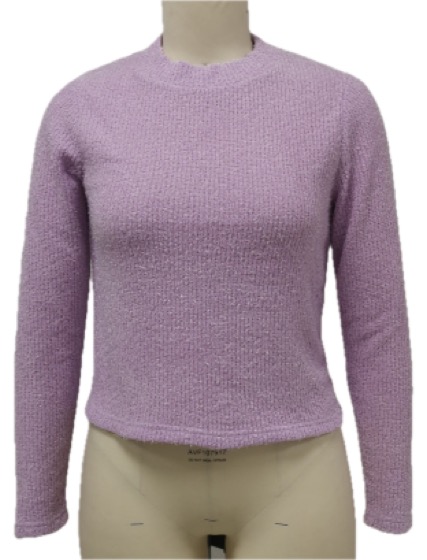 Lilac boucle knit long-sleeve mock-neck sweater top