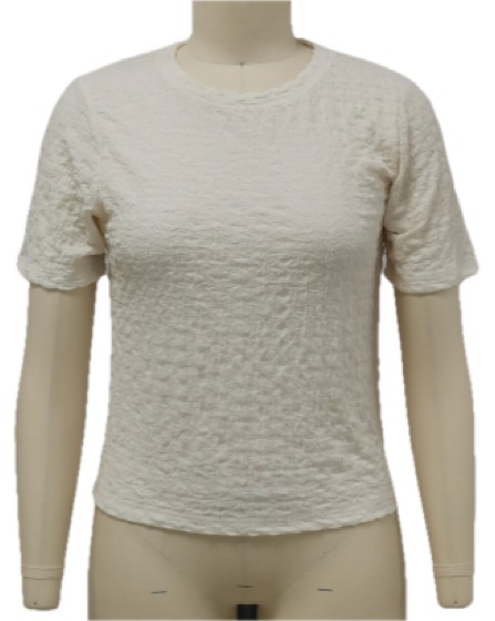 Cream textured crinkle-knit short-sleeve top