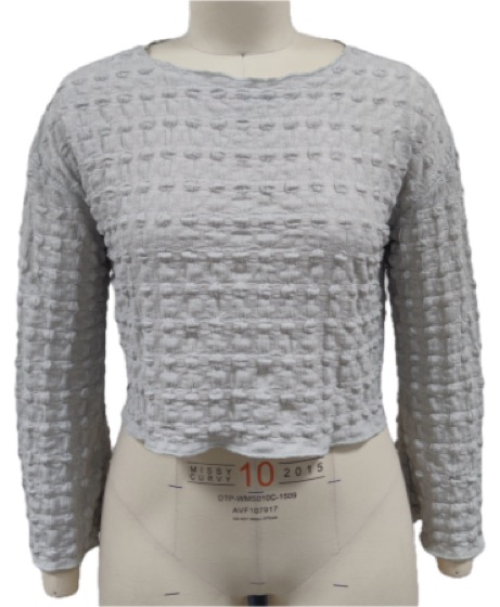 Light grey waffle-textured cropped long-sleeve top