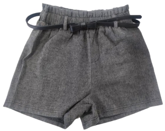 Grey paperbag-waist shorts with skinny bow belt