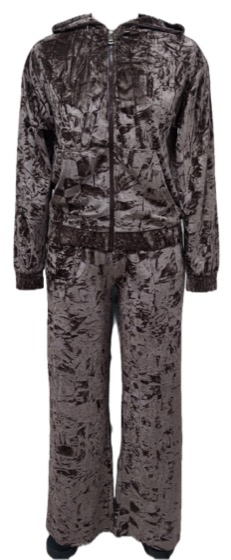 Brown crushed velvet zip hoodie and pants tracksuit