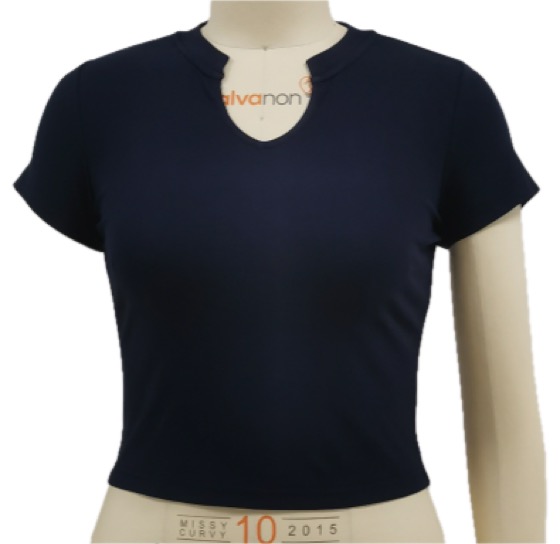 Navy short-sleeve notch-neck crop top